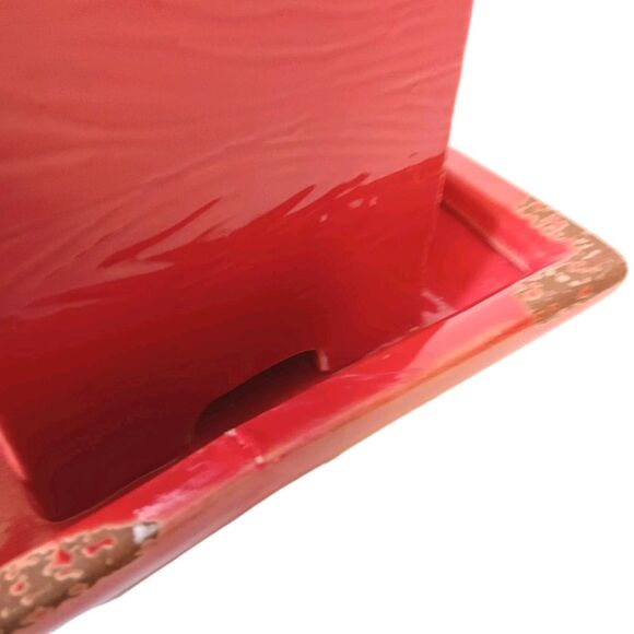 Ceramic Red Barn Bird Feeder With Hanging Chain & Perch Stick 8 "x 6" x 6" - Picture 11 of 14